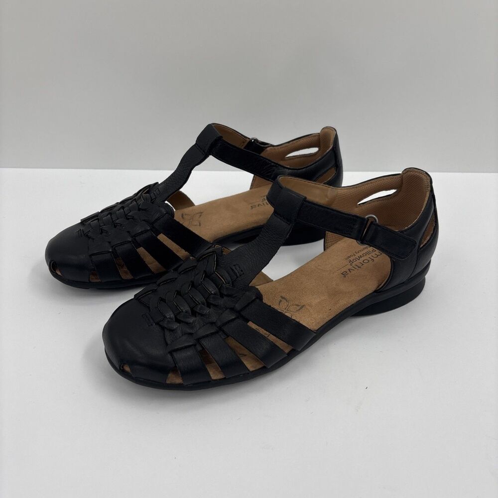 Comfortiva Persa Fisherman Leather Sandals Womens 9 W Black Leather Pillowtop